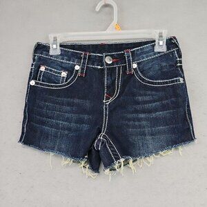 True Religion Low Rise Flap Pocket Shorts Womens 0 Dark Blue Cut Off 100% Cotton
